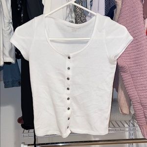 White American eagle button cropped t-shirt